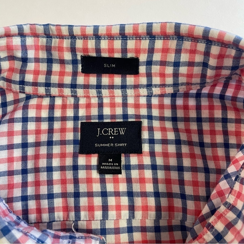 J. Crew Men's Checkered Slim Fit Summer Shirt Pink/Blue Size Medium - Picture 7 of 9